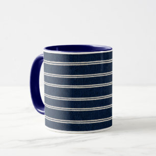 Doppelte Pinstripes Navy Blau Elfenbein Webstruktu Tasse