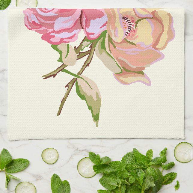 Doppelte Rose Elfenbeinküche Handtuch 16" x 24" (Gefaltet)