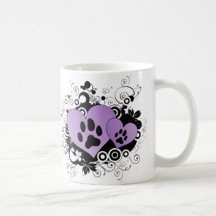 Doppelte Tatzevalentine-Herzen - lila Kaffeetasse