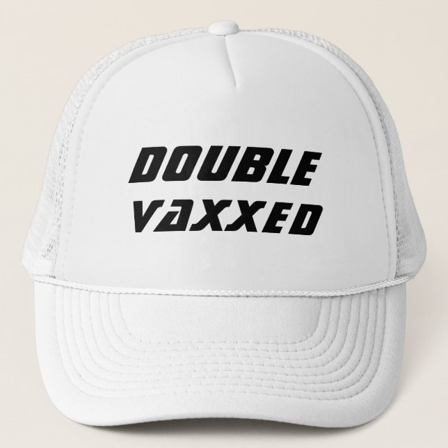 Doppelte Vaxxed geimpftes Covid Schwarz-weiß cool Truckerkappe (Vorderseite)