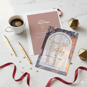 Doppelter Anlass Frohes neues Jahr + Geburtstag Einladung