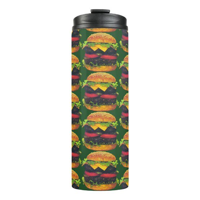 Doppelter Deluxe-Hamburger mit Käse-Muster Thermosbecher (Vorderseite)
