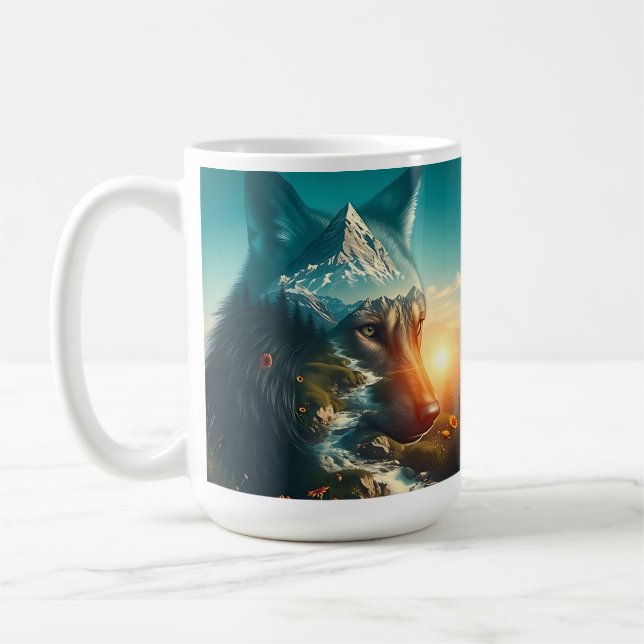Doppelter Expositionswolf in Bergen Kaffeetasse (Links)