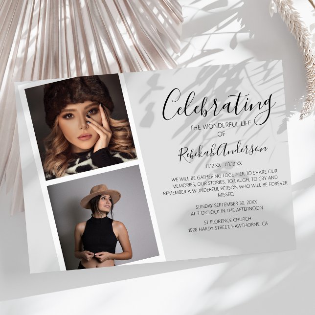 Doppelter Foto Strip | Beerdigungsdenkmal Einladung (Von Creator hochgeladen)