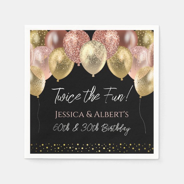Doppelter Geburtstag Pink Gold Balloons Papier Nap Serviette (Vorderseite)