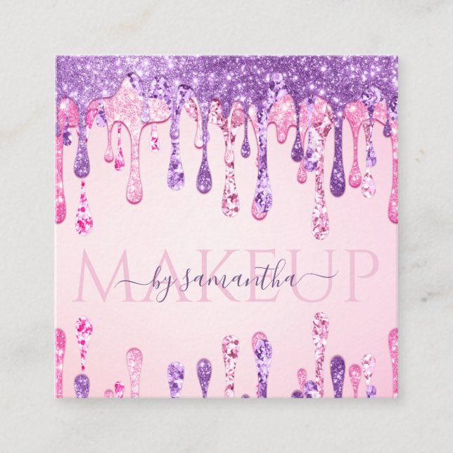 Doppelter Glitzer Rosa und Lila Sparkle Tropfen Ma Quadratische Visitenkarte (Vorderseite)