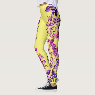 Doppelter Hibiskus Lila auf Gelb Variiert Leggings