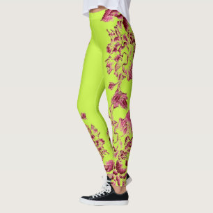 Doppelter Hibiskus Rosa auf Limette Leggings