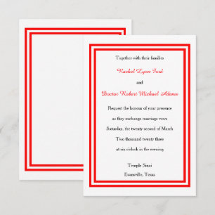 Doppelter roter Rand - 3x5 Hochzeitseinladung Einladung