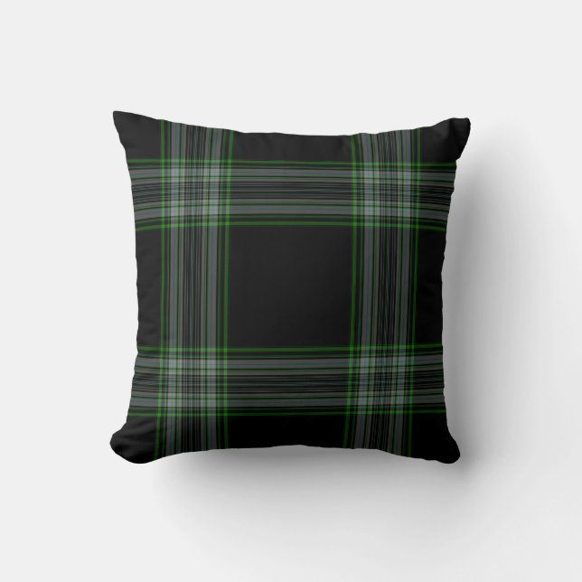 Doppelter schwarzer grüner riesiger Tartan kariert Kissen (Vorderseite)