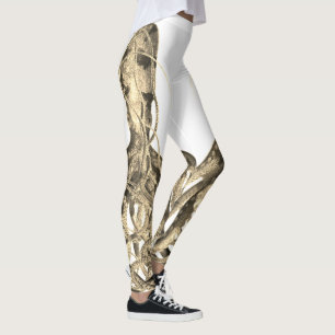 Doppelter Sepia-Oktopus auf weißen Leggings
