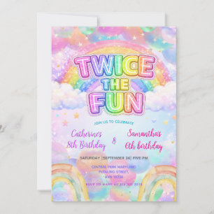 Doppelter Spaß Regenbogen-Geschwister-Geburtstag  Einladung