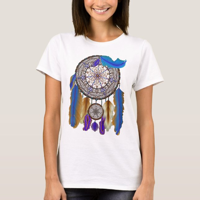 doppelter Traumfänger im blauen Gelb T-Shirt (Vorderseite)