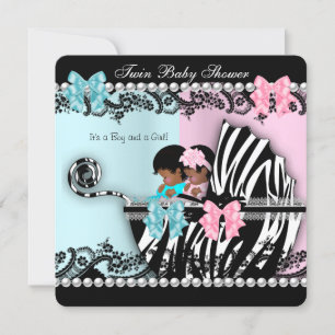Doppeltes Babyshower Süßes Mädchen Rosa Junge Blau Einladung