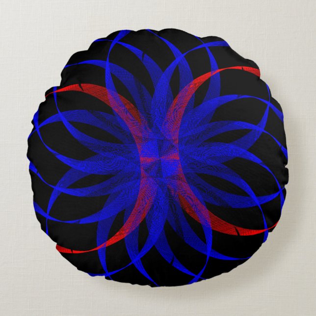 Doppeltes Blaubeerakzent Geometrisches Rundkissen Rundes Kissen (Vorderseite)
