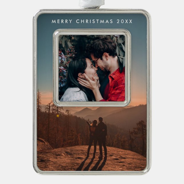 Doppeltes Foto Rahmen-Ornament Silber (Vorderseite)