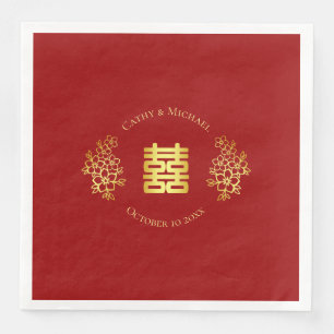 Doppeltes Glück Blumenlogo chinesisch Hochzeit rot Serviette