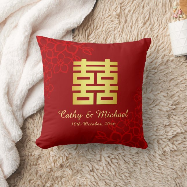 Doppeltes Glück Blumenmuster Chinesische Hochzeit Kissen (Decke)