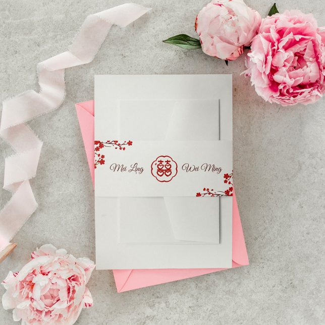 Doppeltes Glück Elegante chinesische Hochzeit Einladungsbanderole (Von Creator hochgeladen)