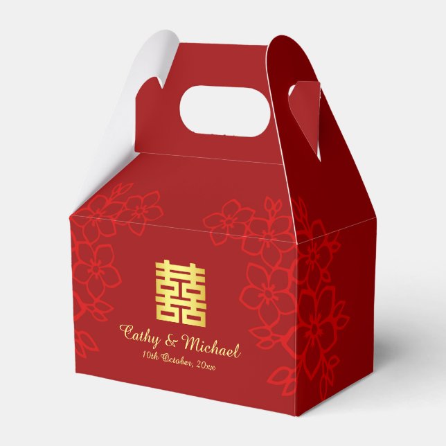 Doppeltes Glück floraler Hintergrund Chinesische H Geschenkschachtel (Vorderseite)