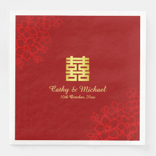 Doppeltes Glück floraler Hintergrund Chinesische H Serviette