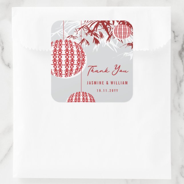 Doppeltes Glück Lanterns & Bambuschinesisch Hochze Quadratischer Aufkleber (Tasche)