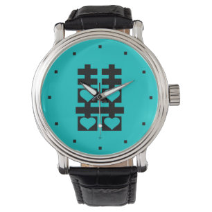 Doppeltes Glück-Liebe-Herz-aquamarine Uhr
