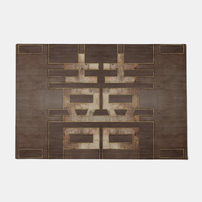 Doppeltes Glück-Symbol-geometrisches Gold auf Holz Fußmatte (Vorderseite)