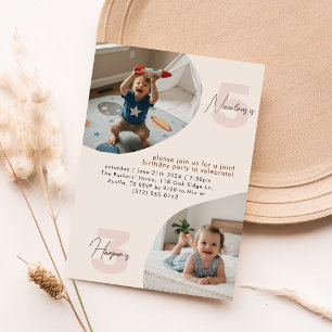 Doppeltes Kinderfoto Gemeinsame doppelte Geburtsta Einladung