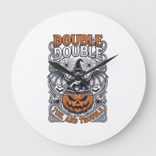 Doppeltes Mühsal Ärger Hexe Kürbis Halloween Spinn Große Wanduhr