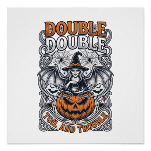 Doppeltes Mühsal Ärger Hexe Kürbis Halloween Spinn Poster