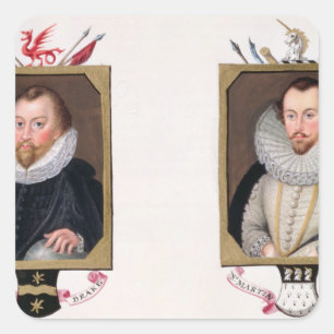 Doppeltes Porträt von Sir Francis Drake Quadratischer Aufkleber