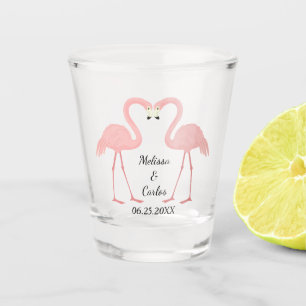 Doppeltes rosa Flamingo-Hochzeits-Andenken Schnapsglas
