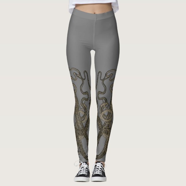 Doppeltes Sepia auf grauem Vintagem Kraken Leggings (Vorderseite)