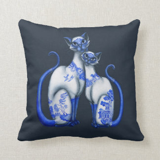 DOPPELTES VERSAH blaue Weide-siamesische Katzen Kissen