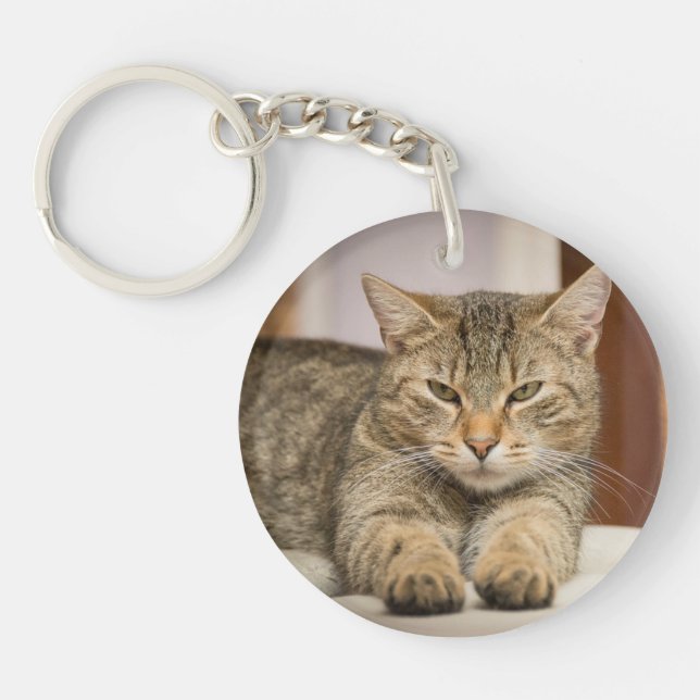 Doppeltes versah Katzen-Foto-Schlüsselkette mit Schlüsselanhänger (Vorderseite)