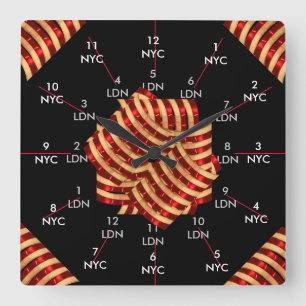 DoppelTimezone NYC London Großbritannien Quadratische Wanduhr