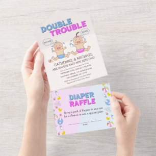 Doppeltrouble Twin Boy & Girl Baby Dusche All In One Einladung