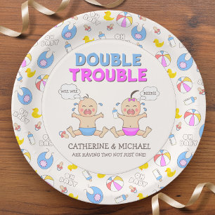 Doppeltrouble Twin Boy & Girl Baby Dusche Pappteller