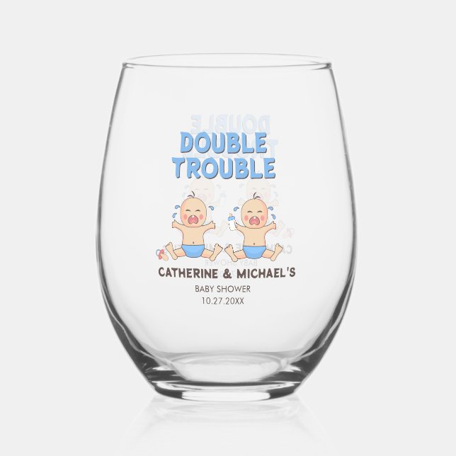 Doppeltrouble Twin Boys Babydusche Weinglas Ohne Stiel (Rückseite)
