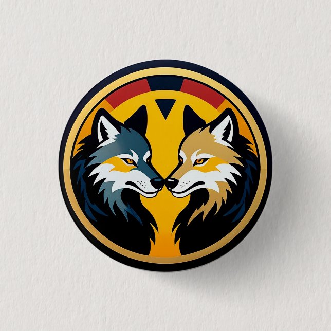 Doppelwolf-Emblem-Logo mit goldenem Kreis Button (Vorderseite)