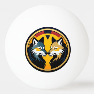 Doppelwolf-Emblem-Logo mit goldenem Kreis Tischtennisball