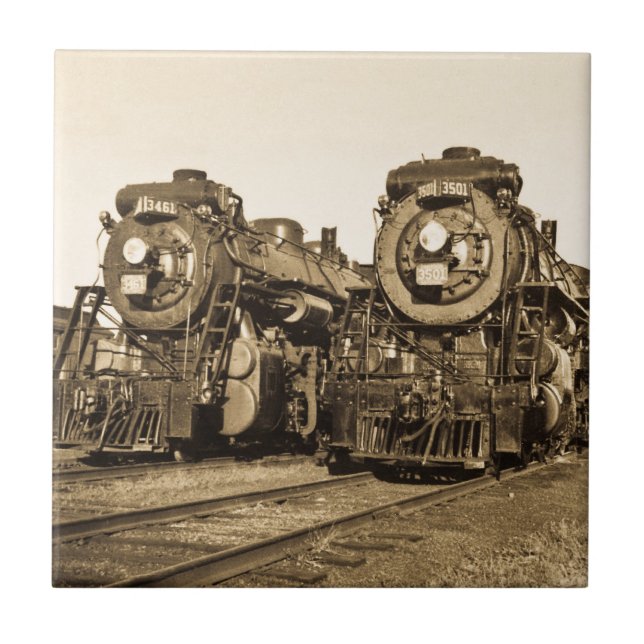 Doppelzug-Motor-Vintage Lokomotiveisenbahn Fliese (Vorderseite)