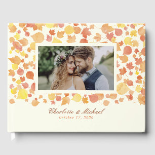 D'or Automne Aquarelle Feuille Mariage livre d'hôtes