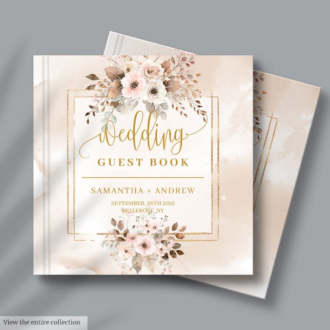 D'or Beige Blush Gold Boho Mariage de automne Livre d'h (Beige Blush Gold Boho Fall Wedding Guest Book )
