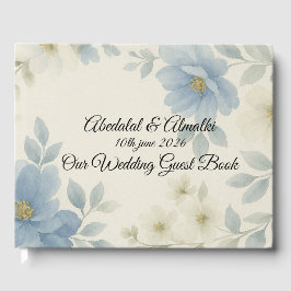 D'or Blue Blossom Mariage Livre d'invité - Personnalisé