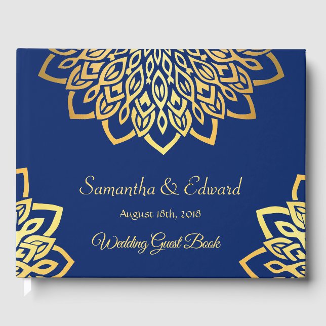 D'or Blue Navy Gold Elegant Wedding Livre d'invités (Recto)