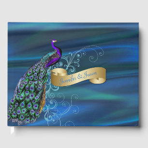 D'or Blue Satin et Peacock Mariage livre d'hôtes