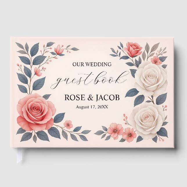 D'or Blush Rose Floral Mariage Livre d'invité (Recto)