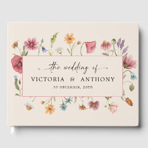 D'or Boho Fleur sauvage Mariage livre d'hôtes